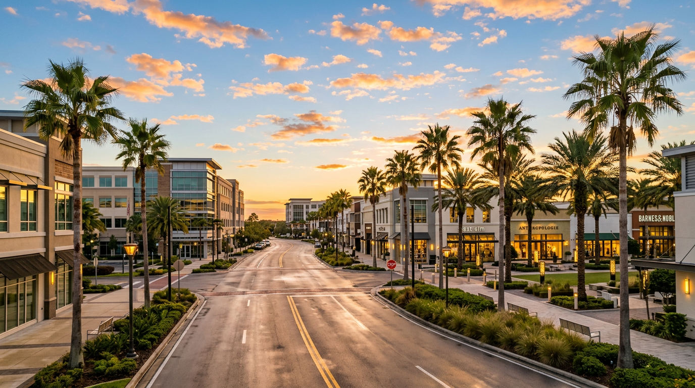 Brandon Florida modern town center with palm trees