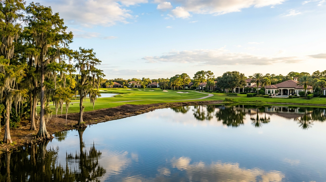 East Lake Florida lakeside scene with cypress trees