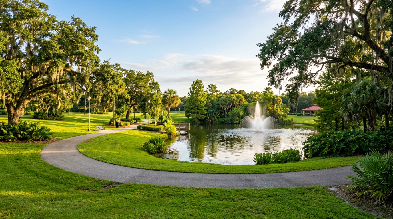 Largo Central Park Florida with walking path and lake