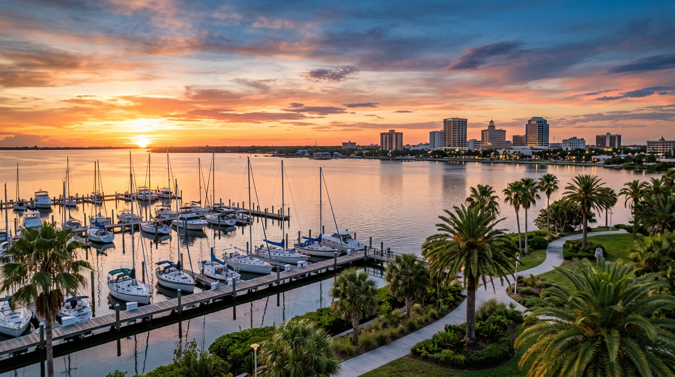 Palmetto Florida Manatee River waterfront with sailboats