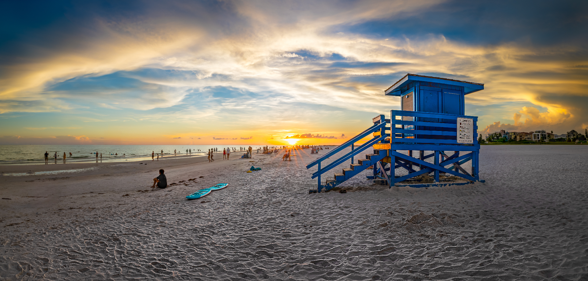 Siesta Key Florida famous white quartz sand beach at sunset