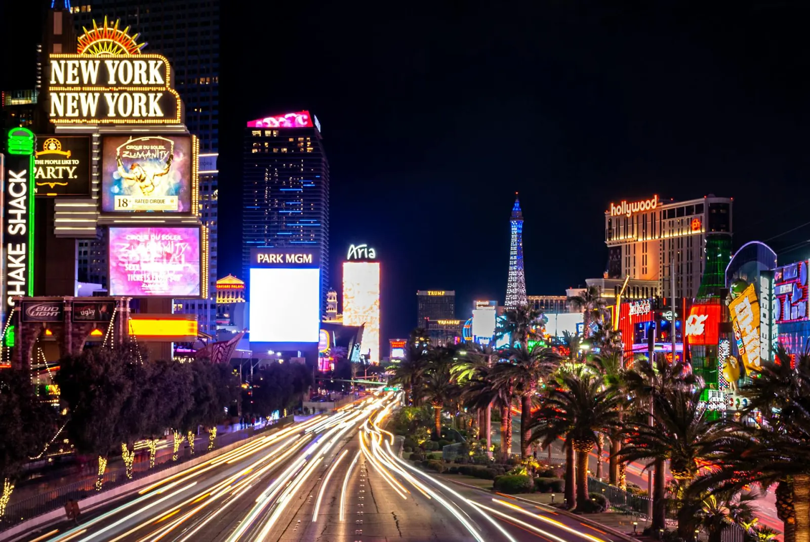 The Las Vegas Strip in Nevada lit up at night